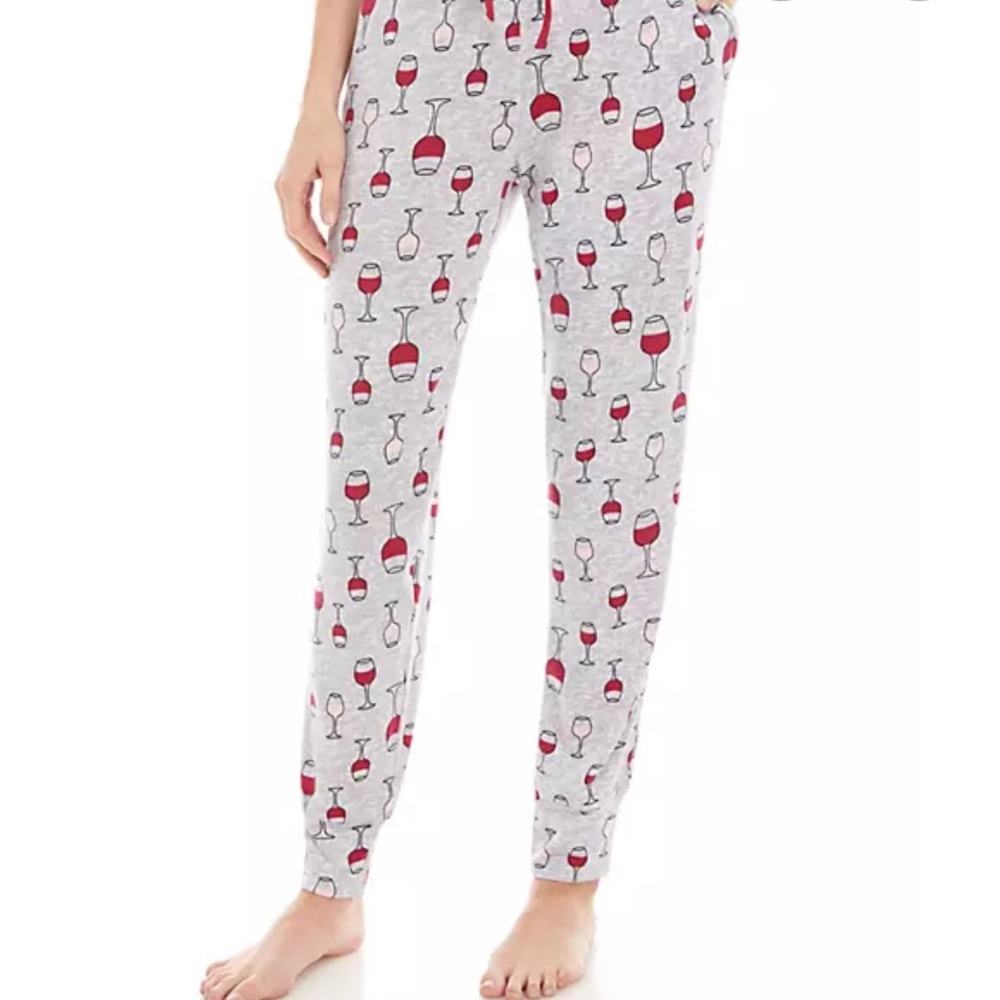 PJ Couture Wine Jogger Pajama Pants L Gray Pockets Lounge Sleep PJ Bottoms